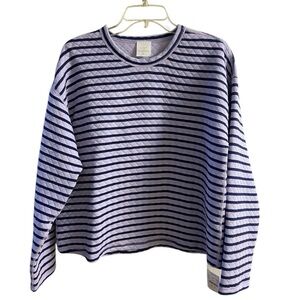 J crew reversible crewneck sweatshirt quilted boxy lavender navy blue Medium NWT